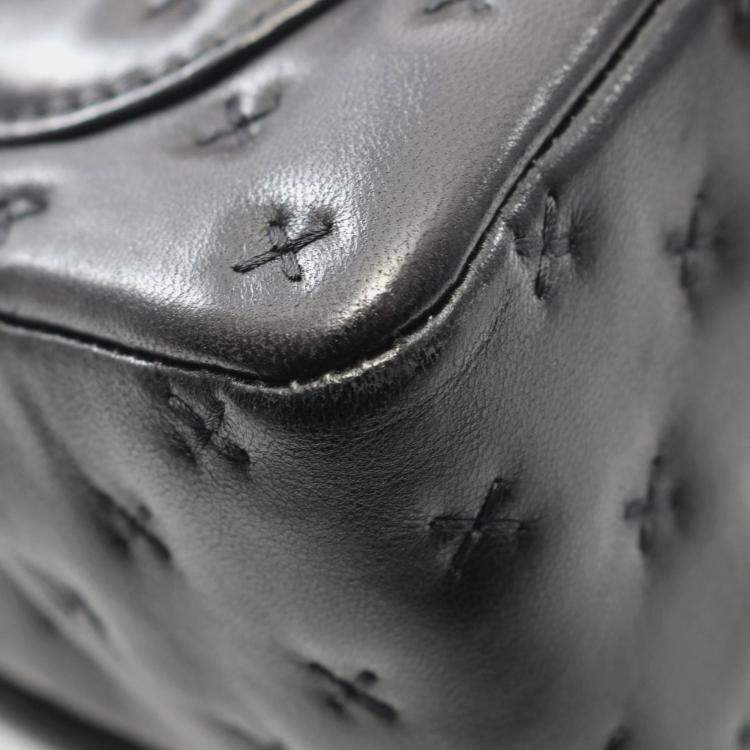 Pre Owned Chanel Cross Stitch Top Handle Shoulder Bag In Lambskin Leather Black