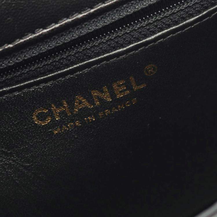 Pre Owned Chanel Cross Stitch Top Handle Shoulder Bag In Lambskin Leather Black