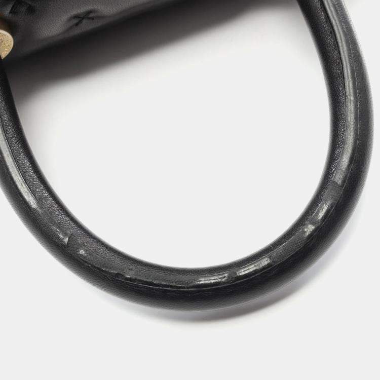 Pre Owned Chanel Cross Stitch Top Handle Shoulder Bag In Lambskin Leather Black