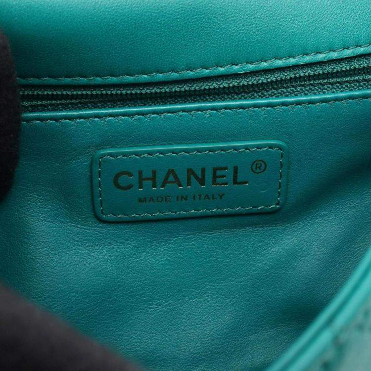 Pre Owned Chanel Top Handle Matelasse Shoulder Bag In Lambskin Leather Green