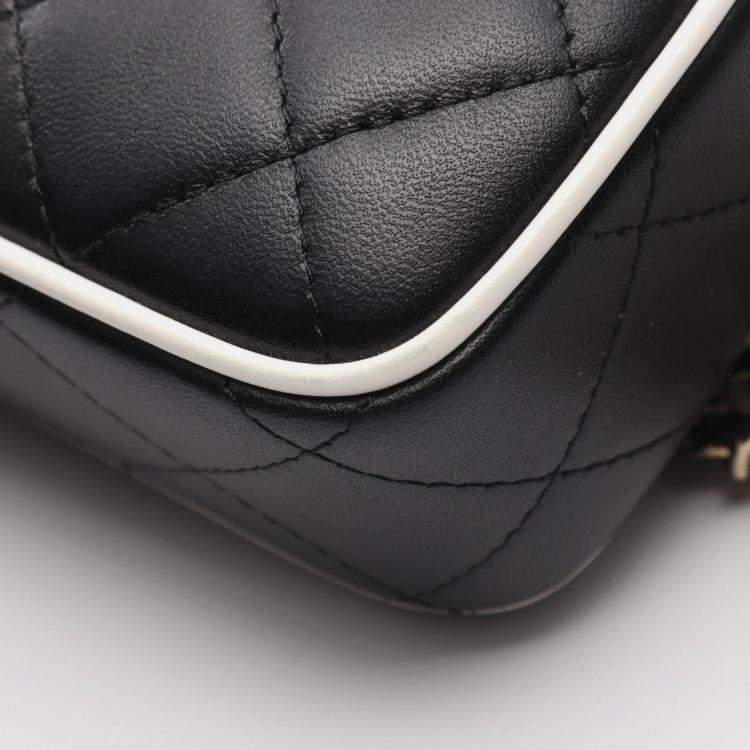 Pre Owned Chanel Matelasse Shoulder Bag Lambskin Leather Black And White