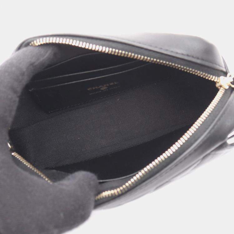 Pre Owned Chanel Matelasse Shoulder Bag Lambskin Leather Black And White