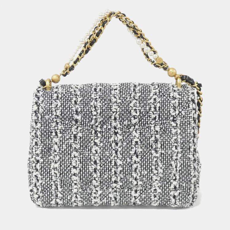 Pre Owned Chanel Black And  White Tweed Handbag
