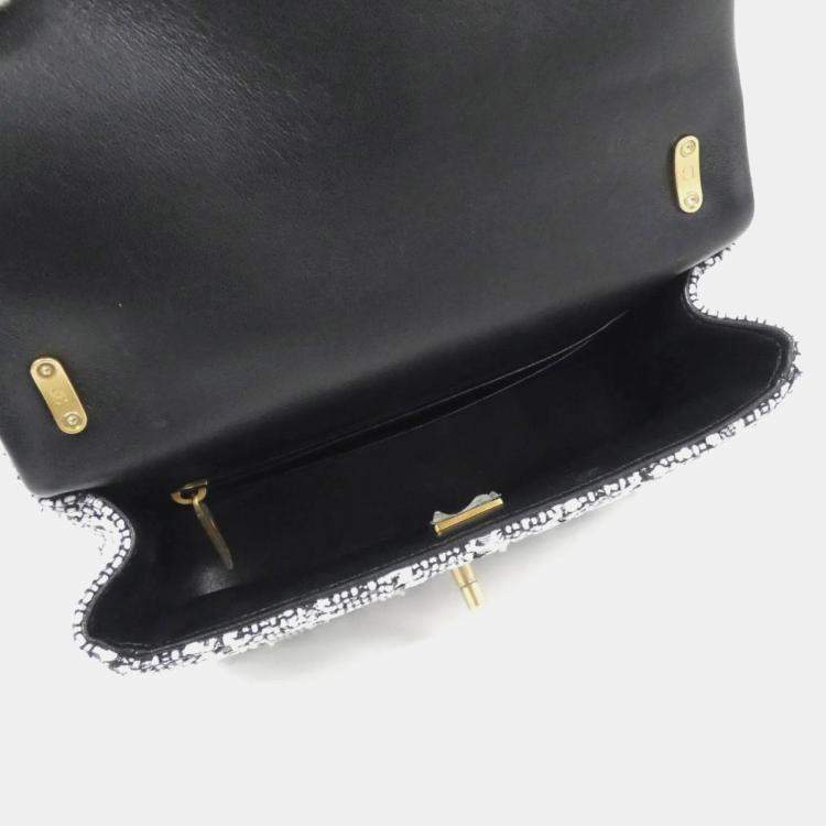 Pre Owned Chanel Black And  White Tweed Handbag