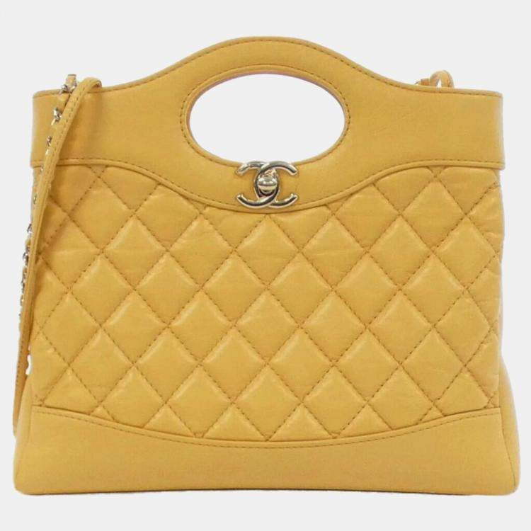 Pre Owned Chanel 31 Line Yellow Leather Handbag