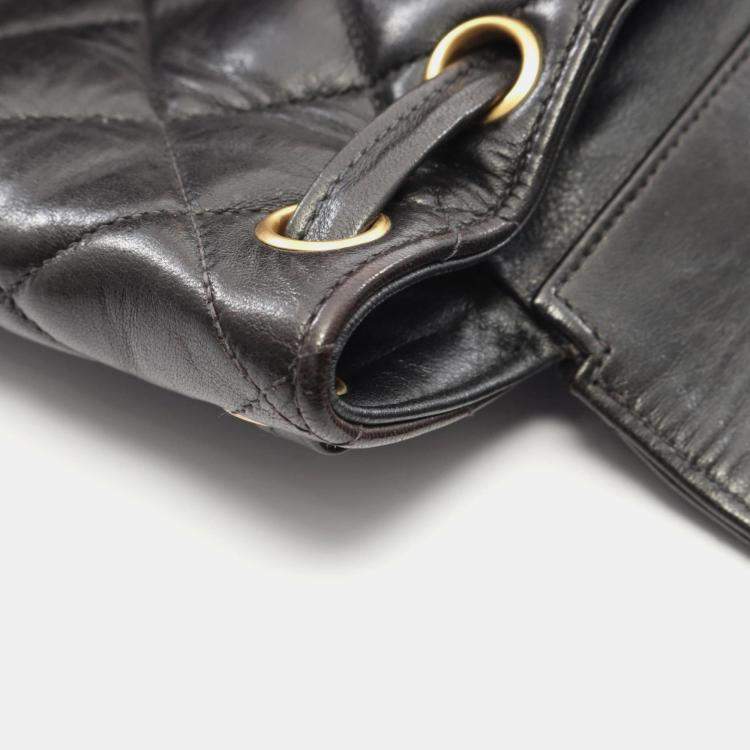 Pre Owned Chanel Matelasse Backpack Bag In Lambskin Leather Black