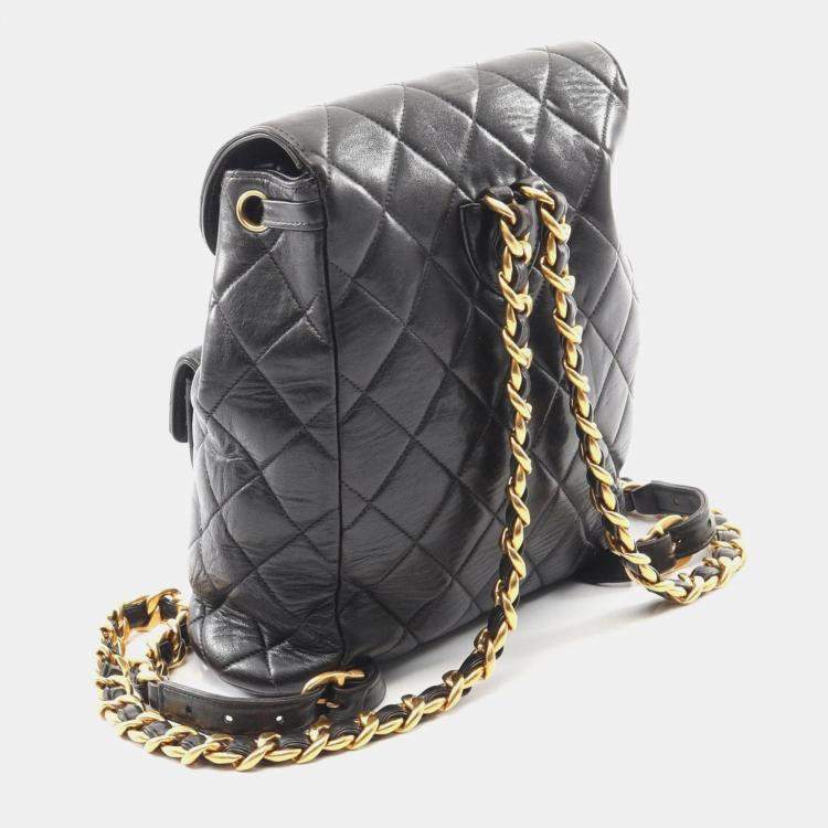 Pre Owned Chanel Matelasse Backpack Bag In Lambskin Leather Black
