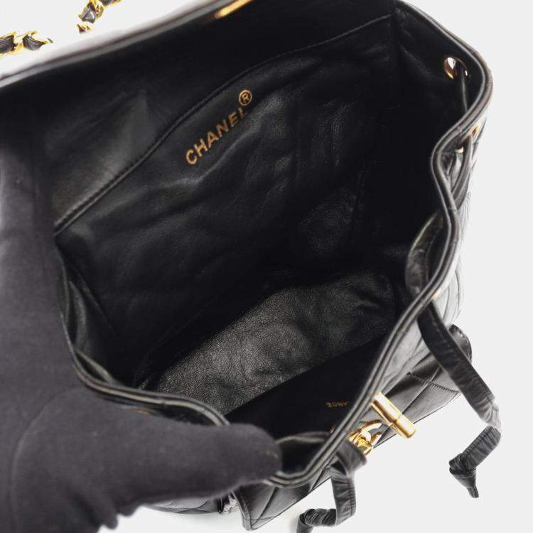 Pre Owned Chanel Matelasse Backpack Bag In Lambskin Leather Black