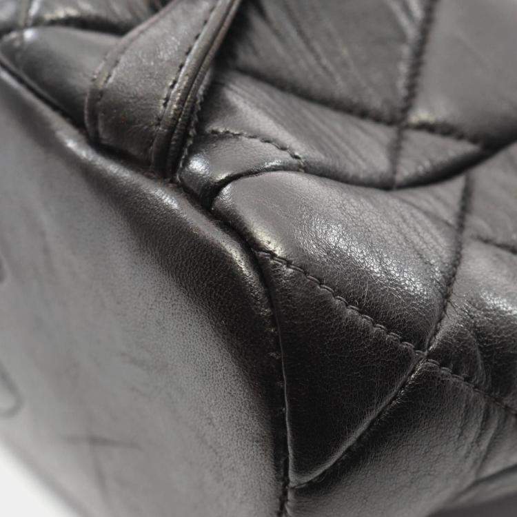 Pre Owned Chanel Matelasse Backpack Bag In Lambskin Leather Black