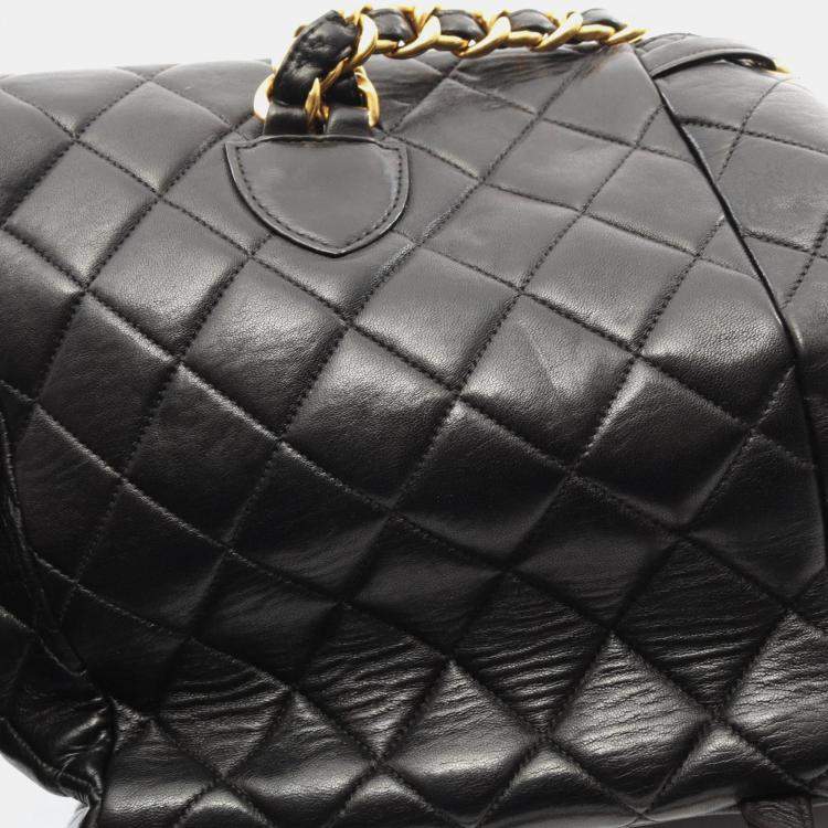 Pre Owned Chanel Matelasse Backpack Bag In Lambskin Leather Black