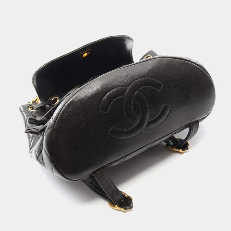 Pre Owned Chanel Matelasse Backpack Bag In Lambskin Leather Black