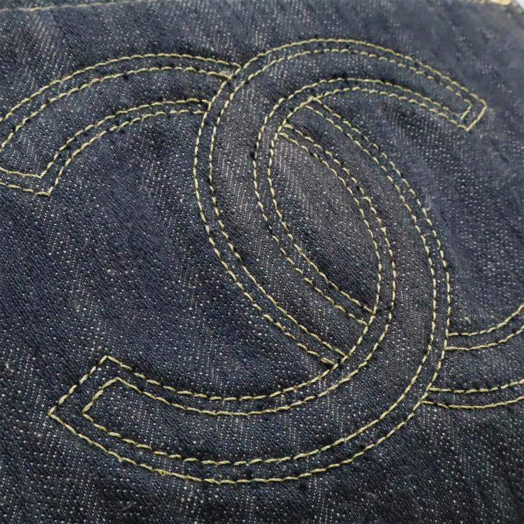 Pre Owned Chanel Sparkling Denim Coco Mark Shoulder Bag Indigo Blue
