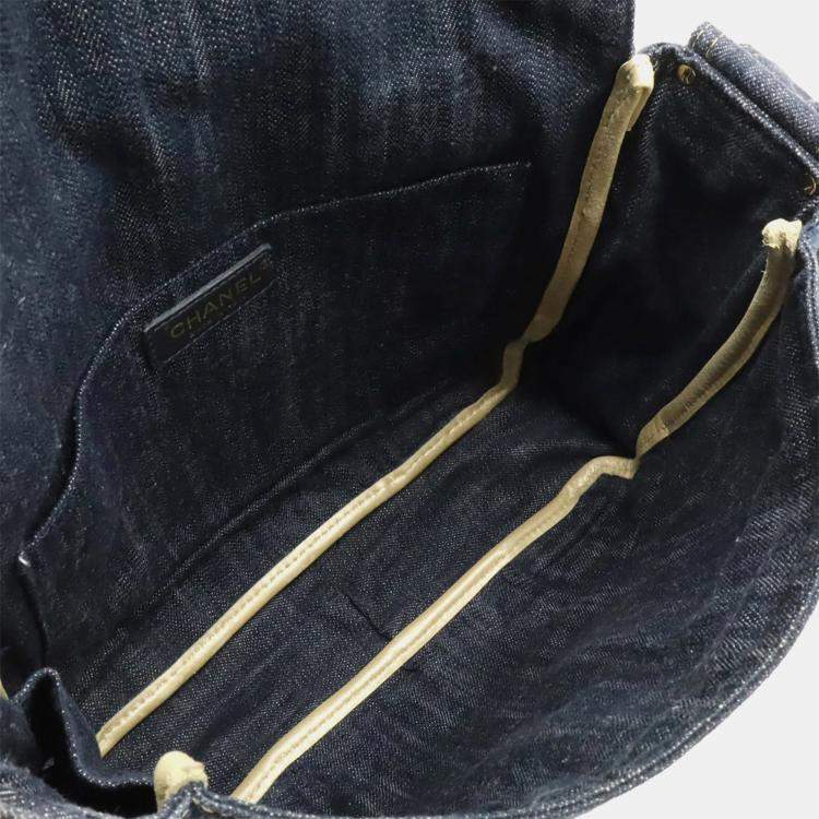 Pre Owned Chanel Sparkling Denim Coco Mark Shoulder Bag Indigo Blue