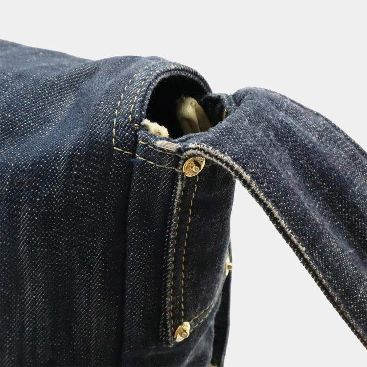 Pre Owned Chanel Sparkling Denim Coco Mark Shoulder Bag Indigo Blue