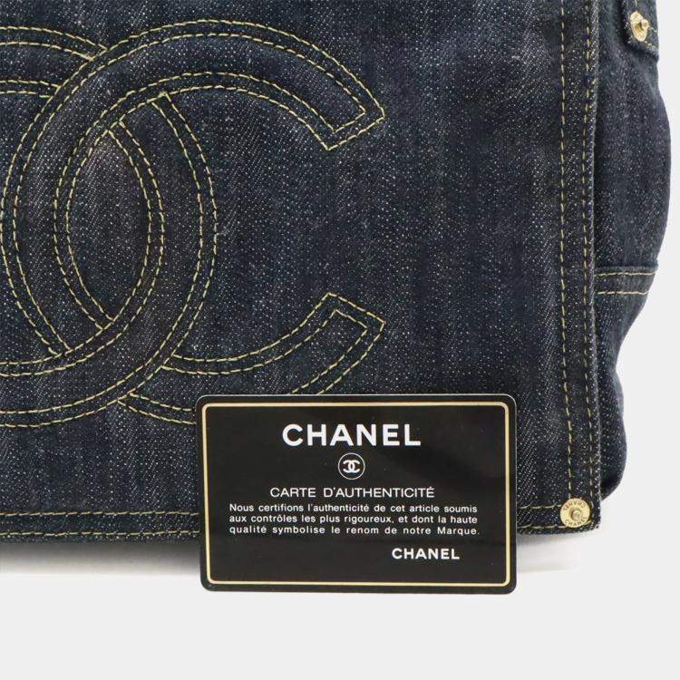 Pre Owned Chanel Sparkling Denim Coco Mark Shoulder Bag Indigo Blue
