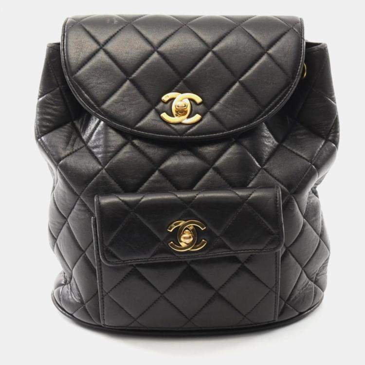Pre Owned Chanel Matelasse Backpack Lambskin Sheepskin Black