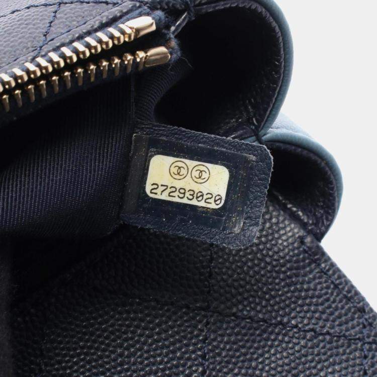 Pre Owned Chanel Chain Around Flap Bag Shoulder Leather Blue Navy