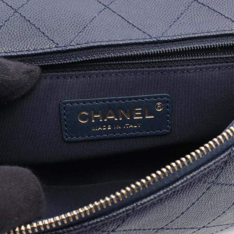 Pre Owned Chanel Chain Around Flap Bag Shoulder Leather Blue Navy