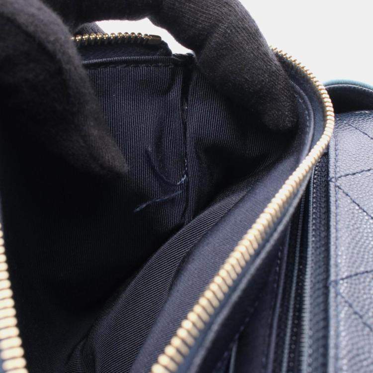 Pre Owned Chanel Chain Around Flap Bag Shoulder Leather Blue Navy