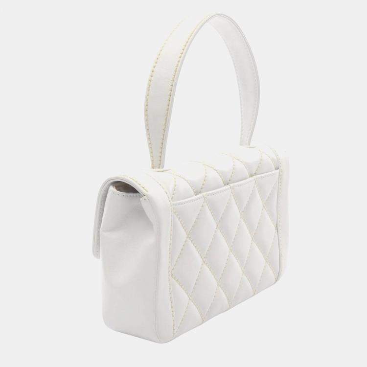 Pre Owned Chanel Wild Stitch Handbag Leather White