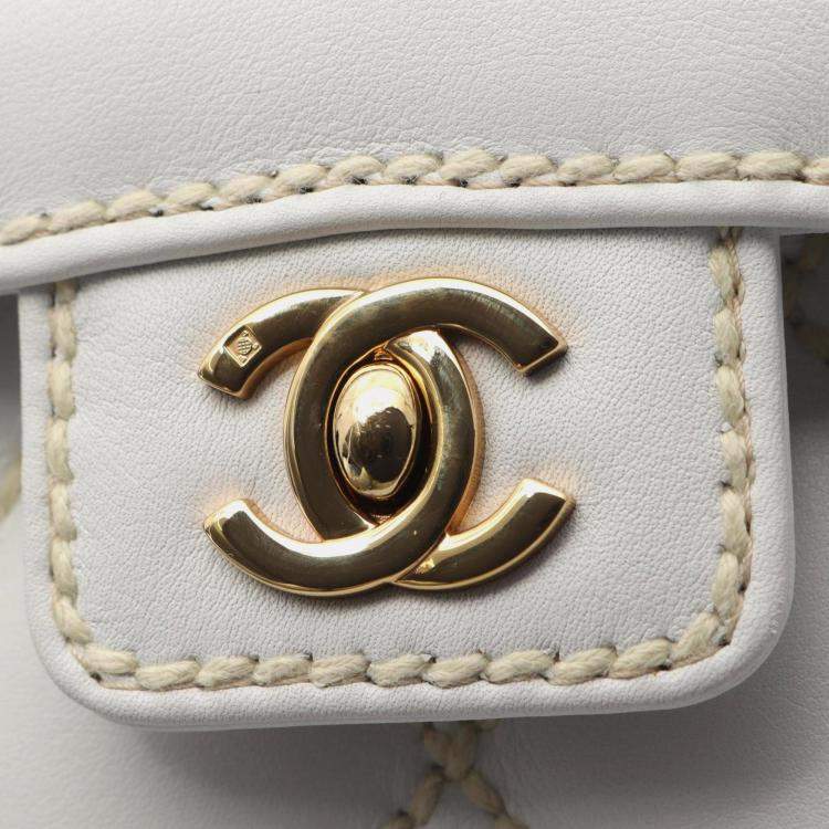 Pre Owned Chanel Wild Stitch Handbag Leather White