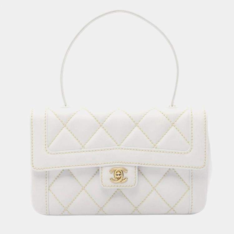 Pre Owned Chanel Wild Stitch Handbag Leather White