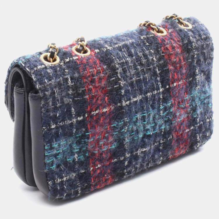 Pre Owned Chanel Coco Mark Double Flap Shoulder Bag Fabric And Leather Navy Blue Multicolor