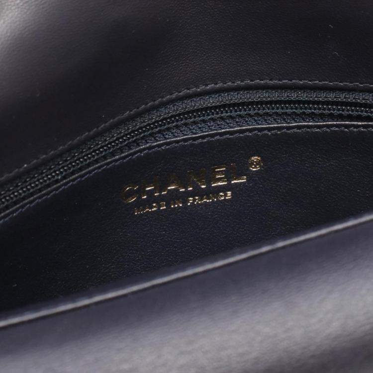 Pre Owned Chanel Coco Mark Double Flap Shoulder Bag Fabric And Leather Navy Blue Multicolor