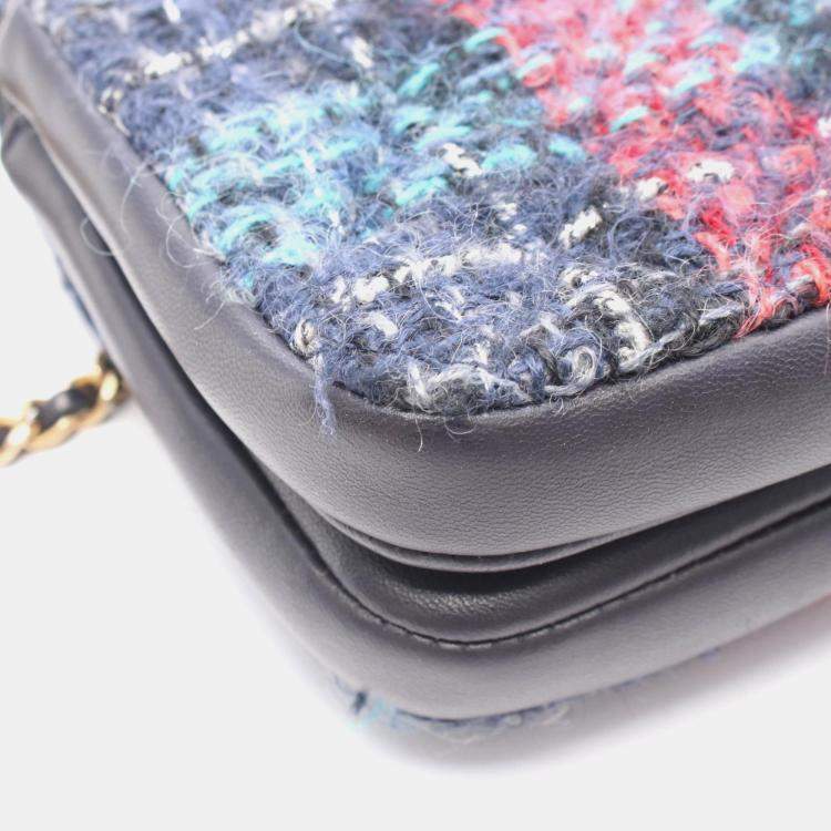 Pre Owned Chanel Coco Mark Double Flap Shoulder Bag Fabric And Leather Navy Blue Multicolor