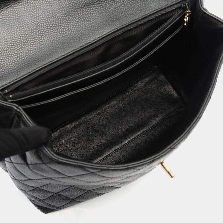 Pre Owned Chanel Matelasse Handbag In Caviar Grained Calfskin Black