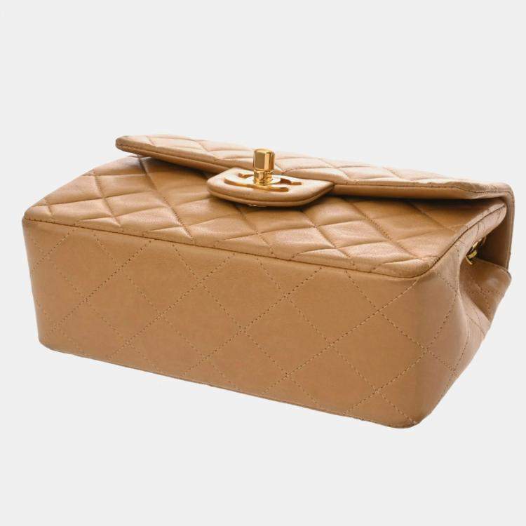 Pre Owned Chanel Matelasse Chain Shoulder Bag 18Cm Beige Lambskin