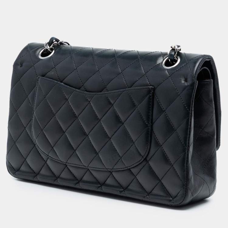 Pre Owned Chanel Black Medium Classic Lambskin Double Flap