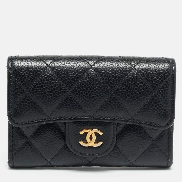 Pre Owned Chanel Classic Black Quilted Caviar Leather Flap Card Holder
