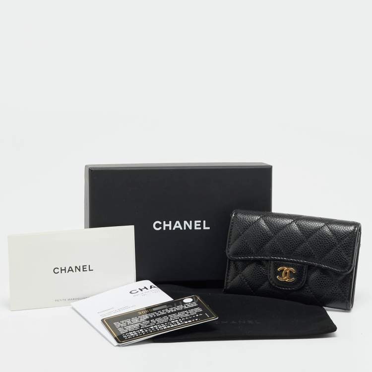 Pre Owned Chanel Classic Black Quilted Caviar Leather Flap Card Holder