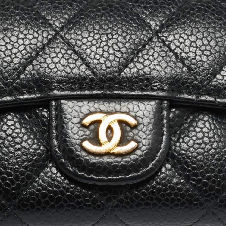 Pre Owned Chanel Classic Black Quilted Caviar Leather Flap Card Holder