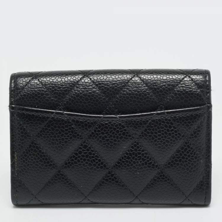 Pre Owned Chanel Classic Black Quilted Caviar Leather Flap Card Holder