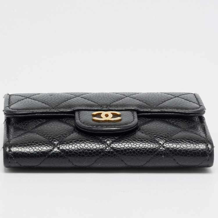 Pre Owned Chanel Classic Black Quilted Caviar Leather Flap Card Holder