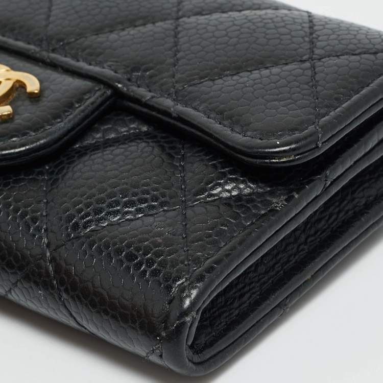 Pre Owned Chanel Classic Black Quilted Caviar Leather Flap Card Holder
