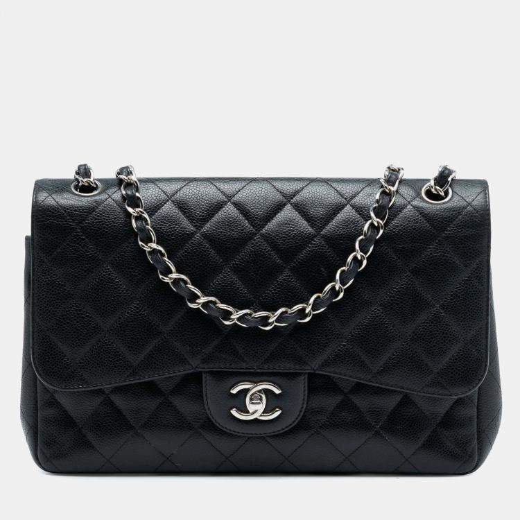 Pre Owned Chanel Black Jumbo Classic Caviar Double Flap