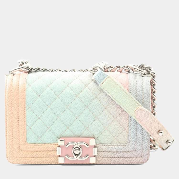 مملوكة مسبقًا Chanel Boy Chanel Small Shoulder Bag In Grained Calfskin Caviar Pink Multicolor