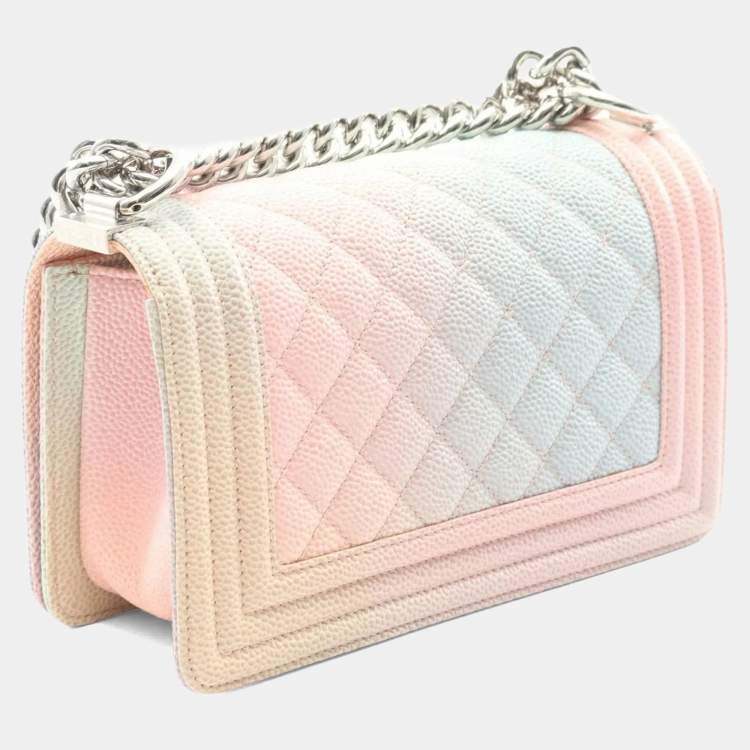 مملوكة مسبقًا Chanel Boy Chanel Small Shoulder Bag In Grained Calfskin Caviar Pink Multicolor