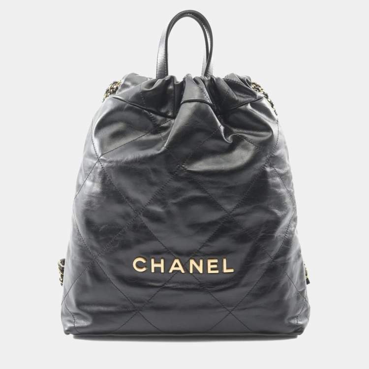 Pre Owned Chanel Chanel 22 Small Black Leather Backpack 