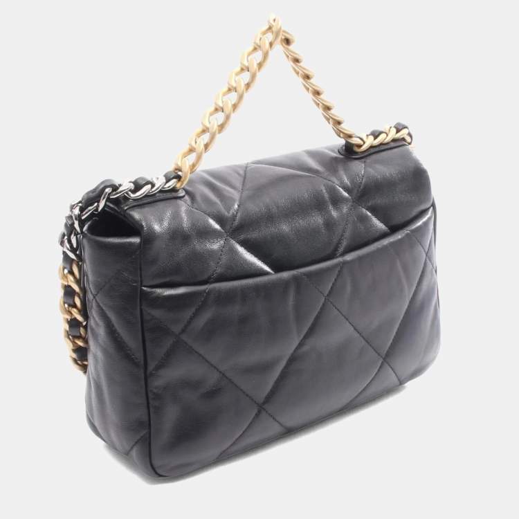 Pre Owned Chanel 19 Disneuf Matelasse Black Leather Shoulder Bag 