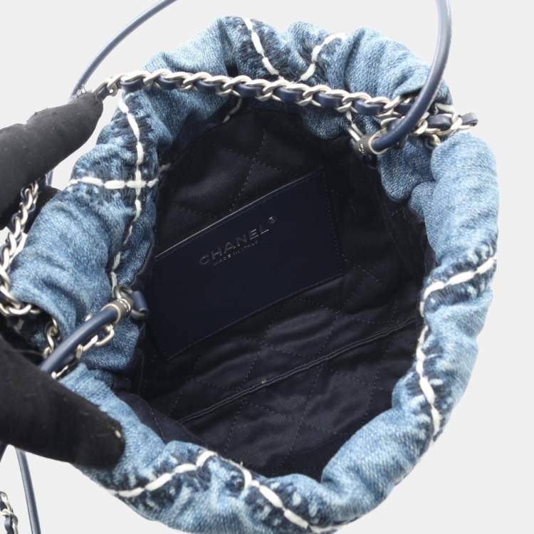 Pre Owned Chanel 22 Mini Shoulder Bag Denim And Leather Blue