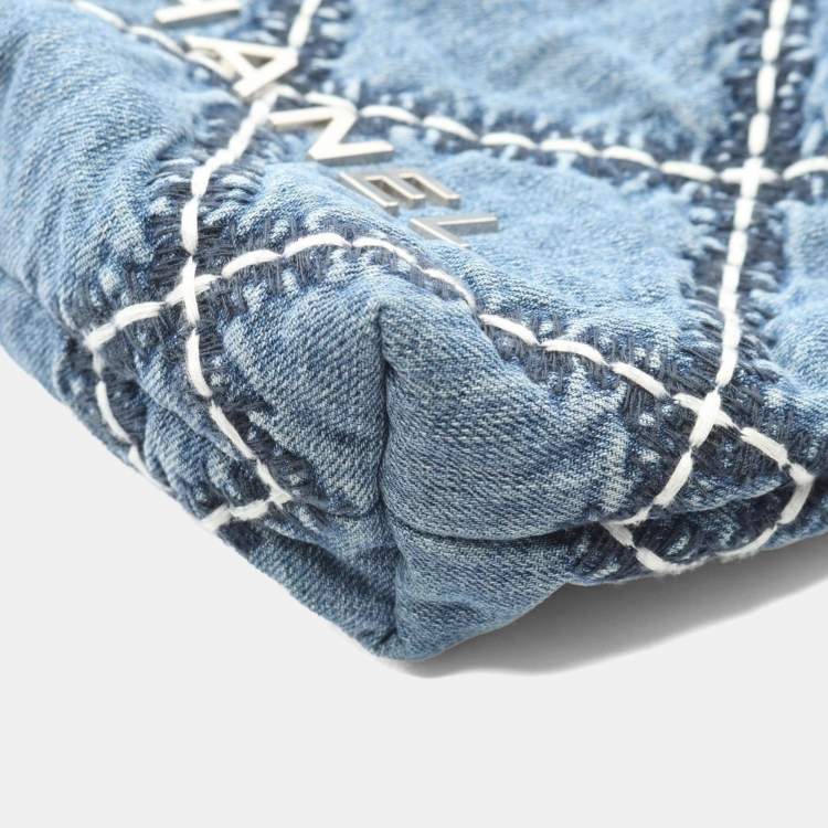 Pre Owned Chanel 22 Mini Shoulder Bag Denim And Leather Blue