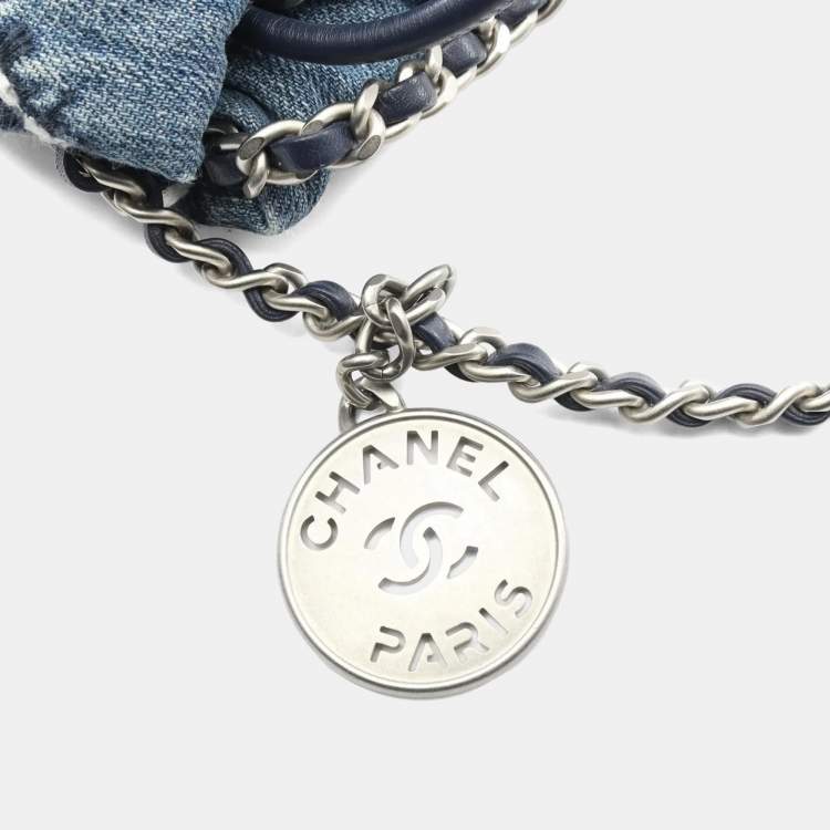 Pre Owned Chanel 22 Mini Shoulder Bag Denim And Leather Blue