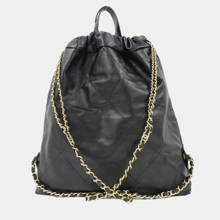 Pre Owned Chanel 22 Line Black Leather Backpack