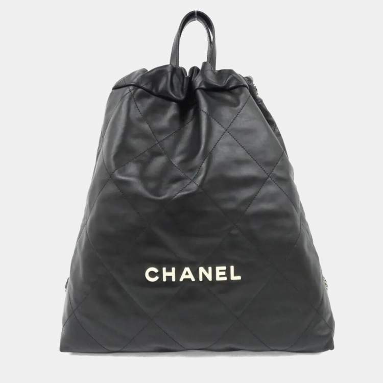 Pre Owned Chanel 22 Line Black Leather Backpack