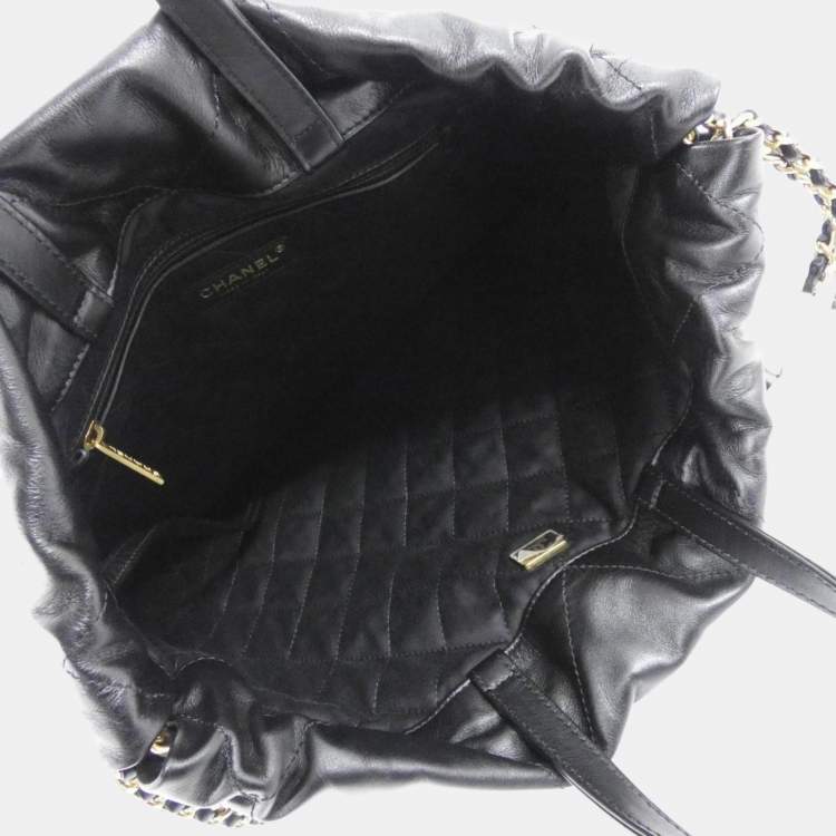 Pre Owned Chanel 22 Line Black Leather Backpack