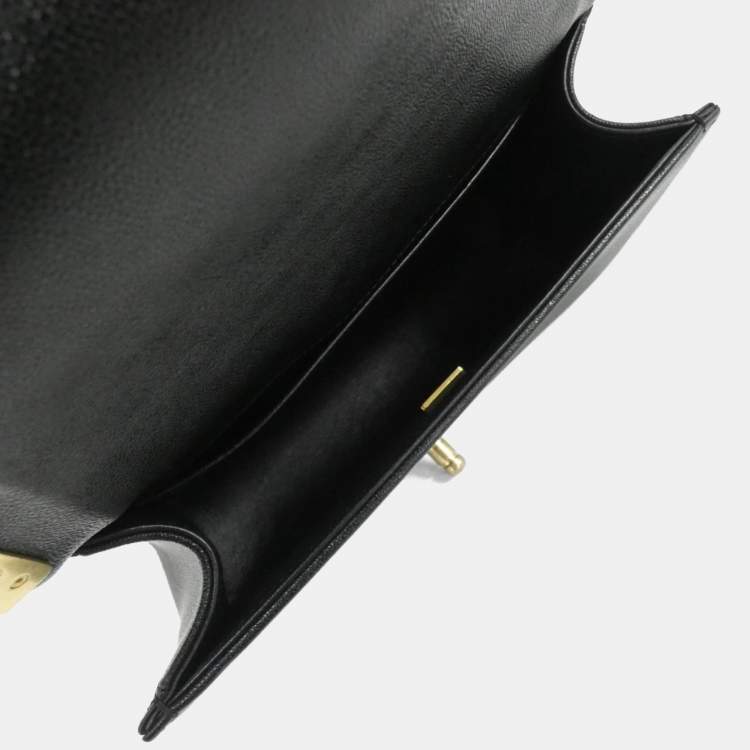 Pre Owned Chanel Boy Line Black Calf Leather Shoulder Bag